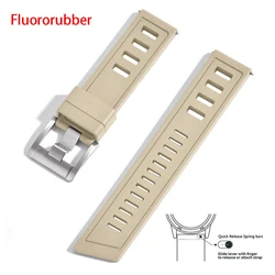 Enhanced Fluororubber Quick Release Waterproof Watch Strap - 22mm (Khaki silver)