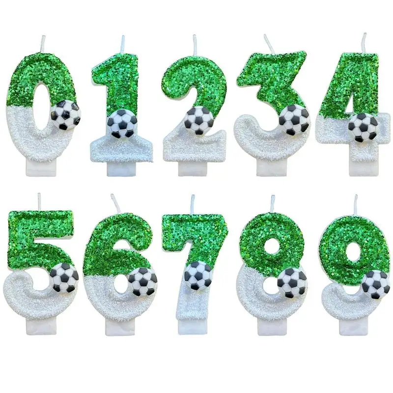 Football Children's Birthday Candles 0-9 Number Green Sparkles Birthday Soccer Ball Candle for Boy Party Cake Topper Decoration cake candles decorative candles