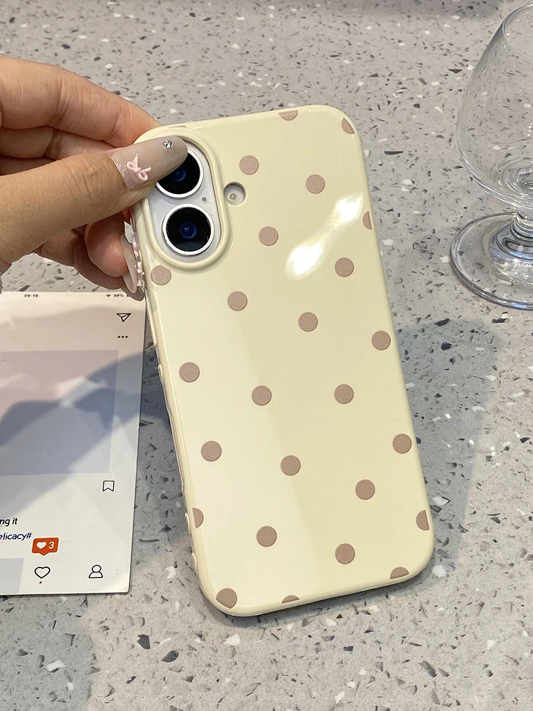 Chic Purple and Beige Polka Dots Glossy Protective Phone Case