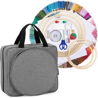 Multiple Pockets Embroidery Project Bag, Square Embroidery Supplies Storage Tote Bag, Portable Craft Carry Case 2