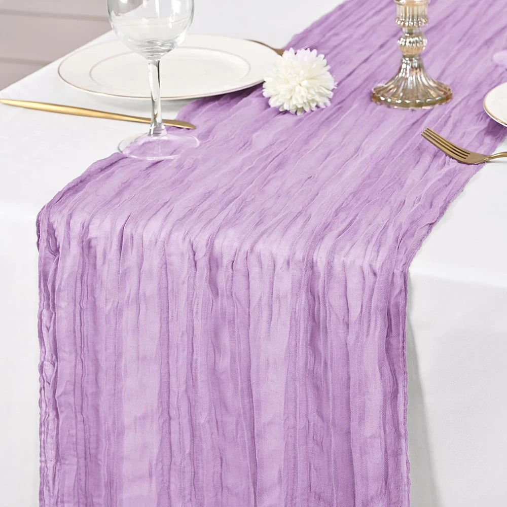 Lilac Purple Boho Rustic Gauze Table Runner for Wedding and Event Decoration