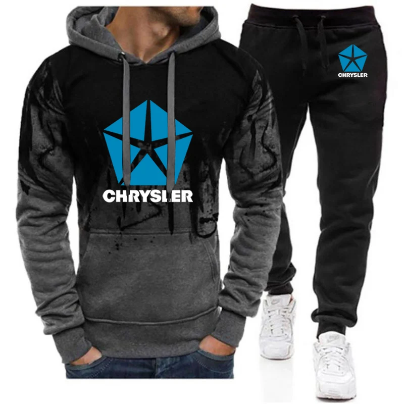 Chrysler 2023 Printing Autumn Men's Harajuku Style Zipper Jacket Sport Suits Gradient color Hoodies Casual comfort Sweatpant Set