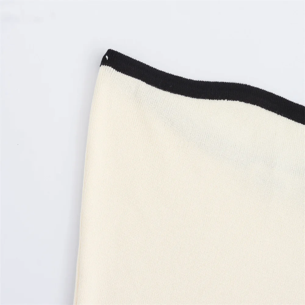 Fashion Slim Knitted Tube Top Dress Woman Contrast Color Splice Sleeveless Mini Dress Sexy Elegant Beach Holiday Dresses