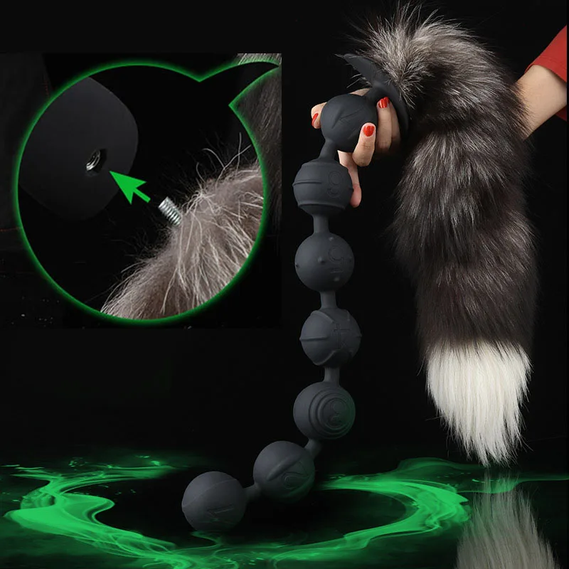 Coda di volpe staccabile, plug anale con perline, dildo lungo, giocattoli sessuali per donne, uomini e coppie_voghion.com