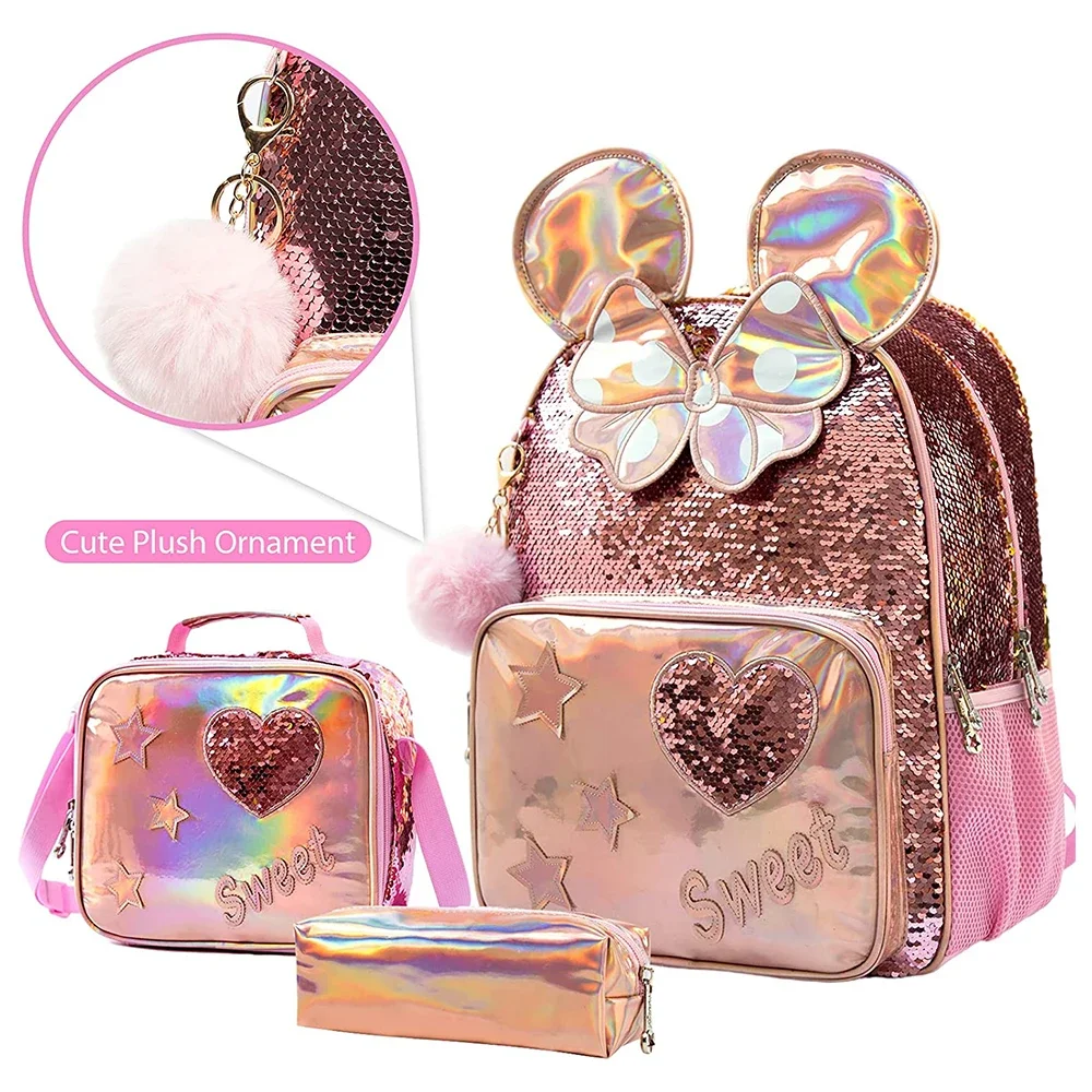 여아용 학교 배낭, 샴페인 스팽글 학교 용품, 십대 소녀용 배낭, 16 인치