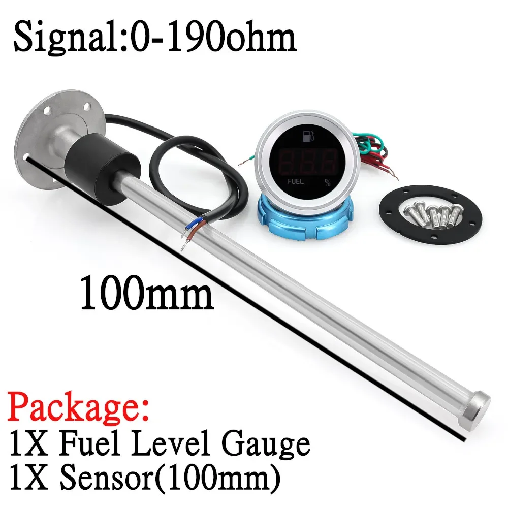 Digital 52mm Fuel Level Gauge+Fuel Level Sensor 100~500MM 0-190ohm Waterproof LC
