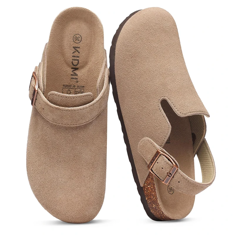 Litfun Women's Leather Clog Sandals With Cork Insole & Buckle_voghion.com