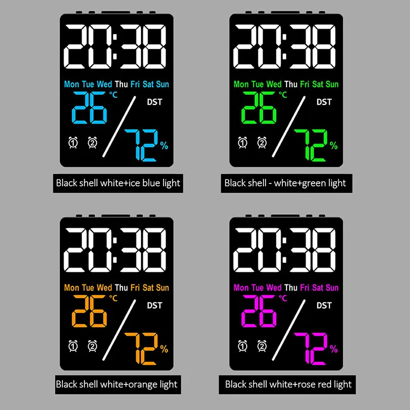 Digital Alarm Clock Multifunctional Large Screen Humidity Display Brightness Adjustment Charging Desktop Clock Home Office Decor