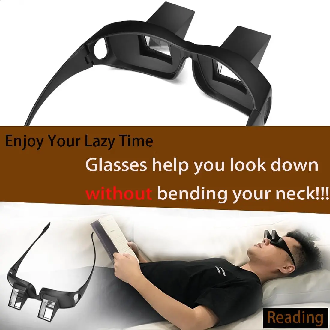 Lazy Eyeglasses Lazy Reading Glasses HD Eyeglasses Prismatic Periscope for Reading and Watching TV While Lying Down reading glasses