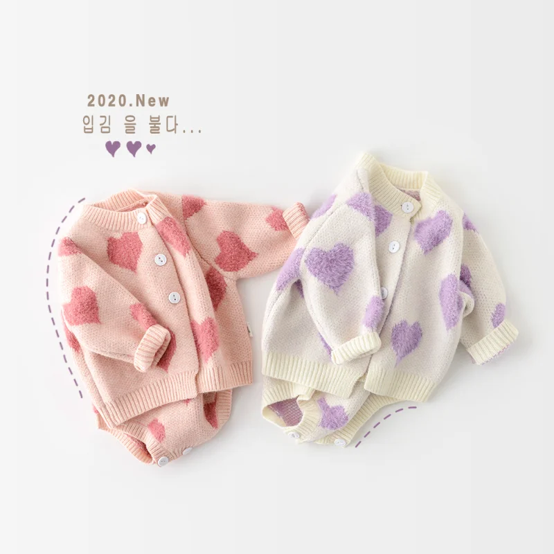 

MILANCEL baby girl clothes baby knit clothing set heart bodysuit baby sweaters 2 pcs baby suit soft newborn clothes