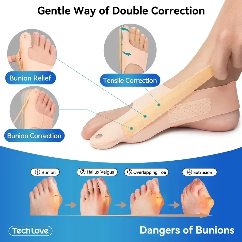 Tech Love Hallux Valgus Corrector Toe Straightener Adjustable Orthopedic Socks Relief Bunion Pain Feet Protector Foot Care Tools