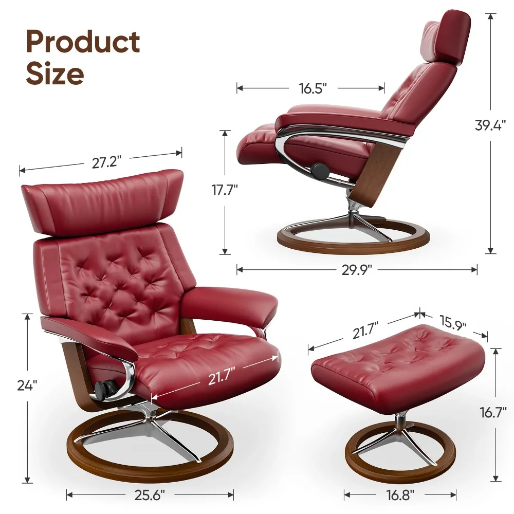 Mid Century Chaise Lounge Chair and Ottoman Modern Chair Walnut Color Wood Living Room Chairs for Study Lounge Office Bedroom