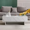 41" Marble White Cool Coffee Table for Living Room,Rectangular Glossy Smart Contemporary Center Table for Waiting Area, 3