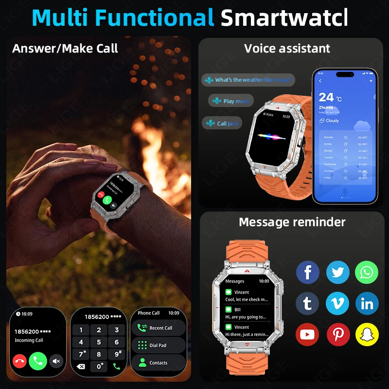 LIGE 2025 New GPS Sport Smart Watch Men 3ATM Waterproof Fitness Tracker AI Voice Call 450mAh Battery Smartwatch Compass Bracelet