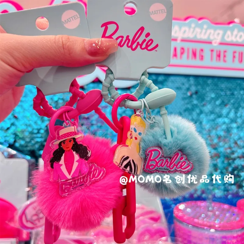 

MINISO Barbie Daylight Glitter Beaded Fur Pendant Cute Pink Girl Heart Bag Charms Pink Delicate Girl Small Gift