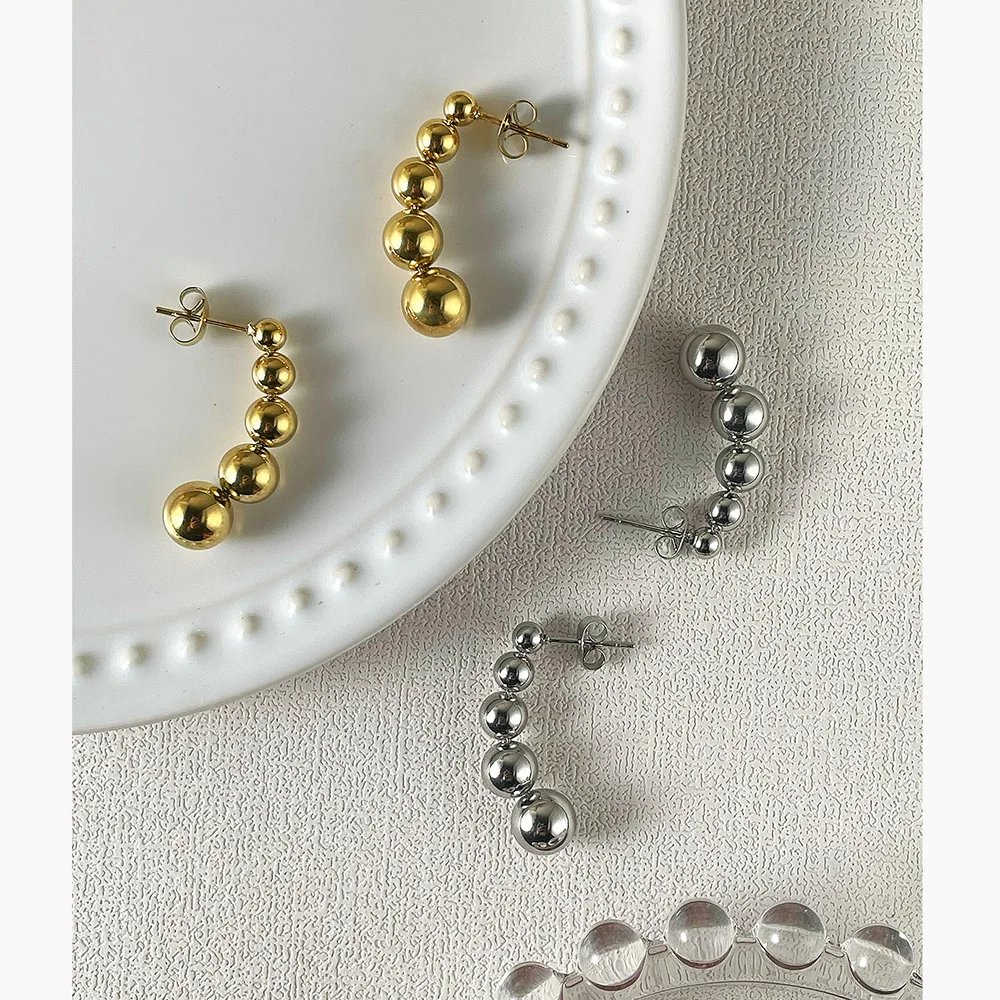 ENFASHION Piercing 5 Balls Earrings For Women Gold Color Drop Earring Stainless Steel Fashion Kewelry Christmas Kolczyki E211331