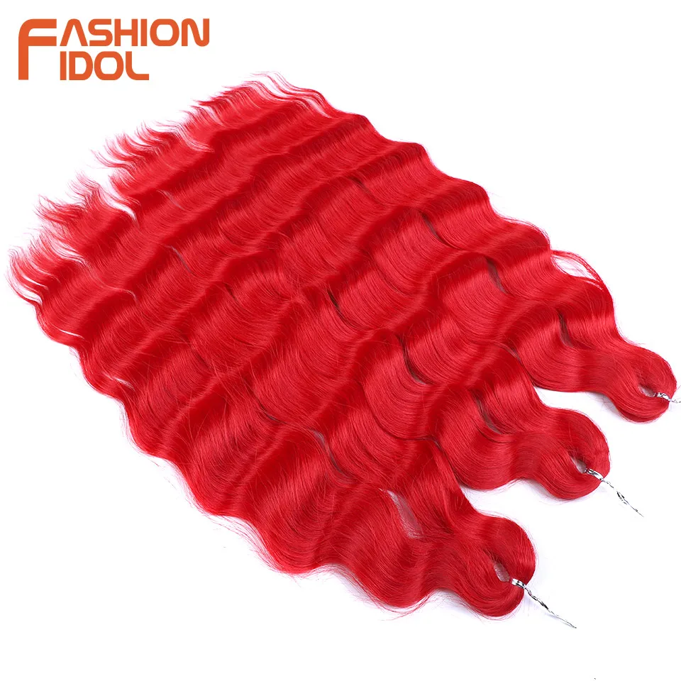 Extensiones de cabello trenzado de onda de agua sintética, cabello de ganchillo rojo, trenzado de ganchillo, fibra de alta temperatura, postizo de 24 pulgadas