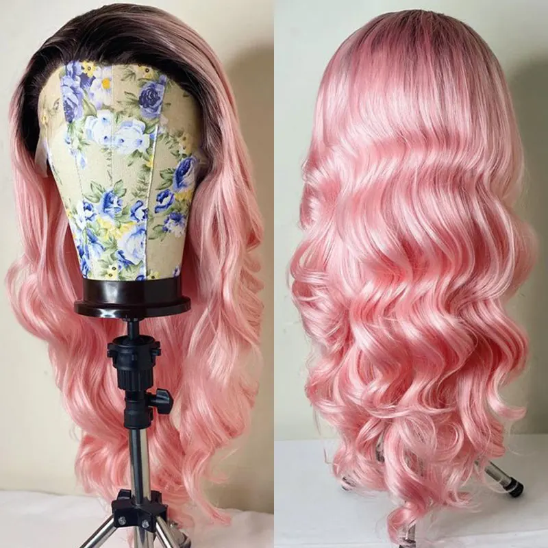 

Black Ombre Pink Synthetic Lace Front Wigs Body Wave High Quality Heat Resistant Fiber Preplucked Hairline For Women Daily Use