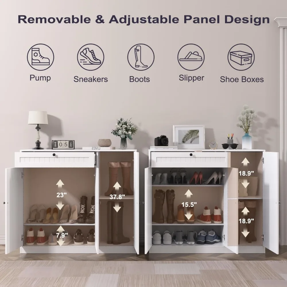 Shoe Storage Cabinet with 3 Doors, 5-Tier Shoe Cabinet with Drawer, 42" Tall Shoe Cabinet Storage with Adjustable Shelves, 3