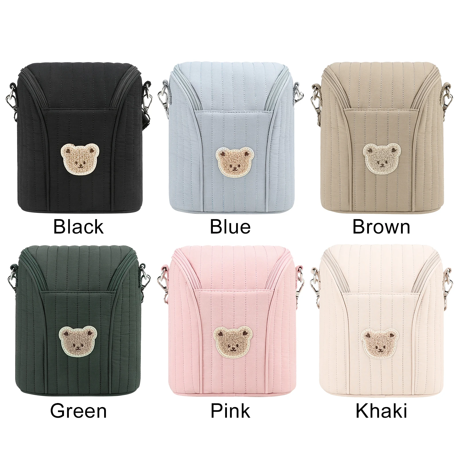 귀여운 곰돌이 휴대용 유축기 보관 가방 재사용 가능한 작은 기저귀 가방 엄마 아빠를 위한 탈부착 가능한 버클이 있는 면 소재 기저귀 유모차 가방