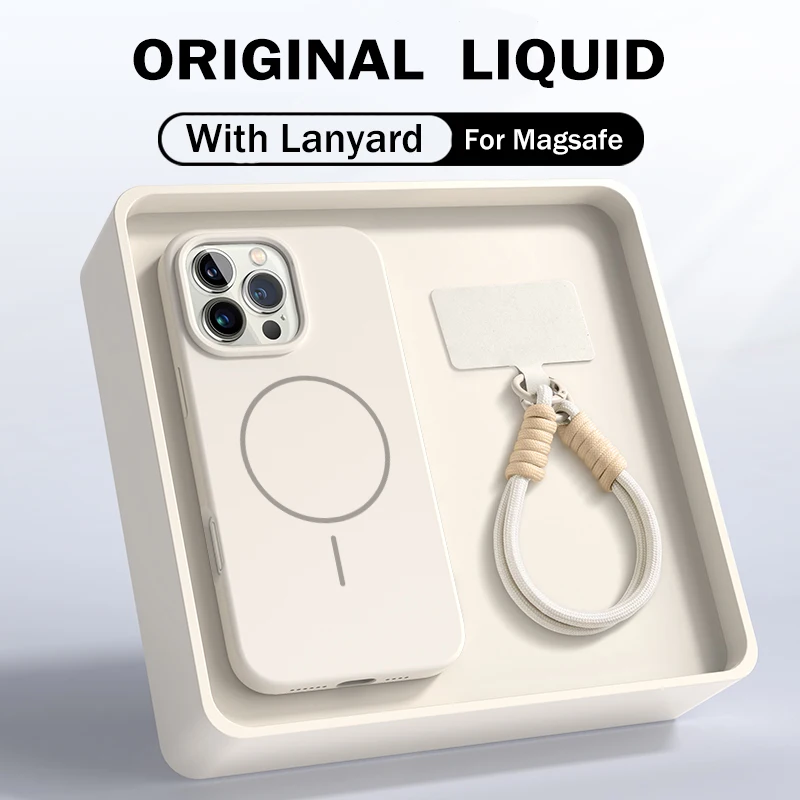 Premium Liquid Silicone Lanyard Strap Case with MagSafe-Compatible Magnetic Soft Cover