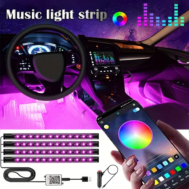 LED-Auto-Musik-Lichtst-reifen-48leds-USB-Smart-Bluetooth-App-Steuerung ...