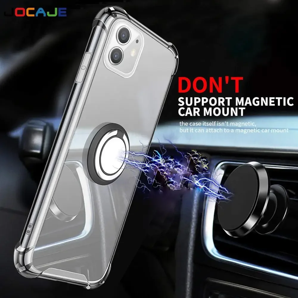 Clear Ring Holder Shockproof Stand Phone Case with Soft TPU and Four-Corner Drop Protection