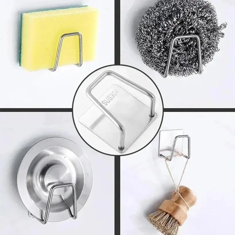 Kitchen Stainless Steel Sink Sponges Holder Self Adhesive Drain Drying Rack Kitchens Wall Hooks Accessories Storage Organizer