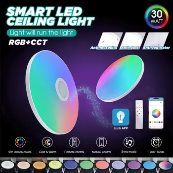 RGB 다채로운 LED 원형 천장 조명, 스마트 앱, 밝기 조절, 삼중 방지 조명, 스피커 포함, 침실, 주방, 거실 파티용, 신제품