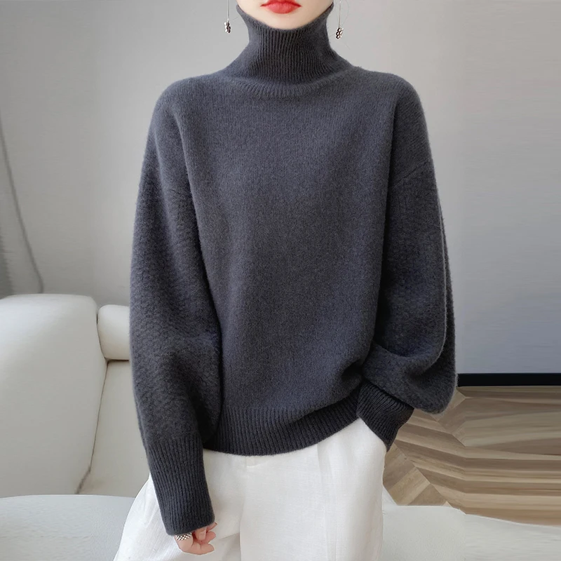 

Fashion 100% merino wool cashmere women's sweater turtleneck long-sleeved pullover loose new pullover in autumn and winter
