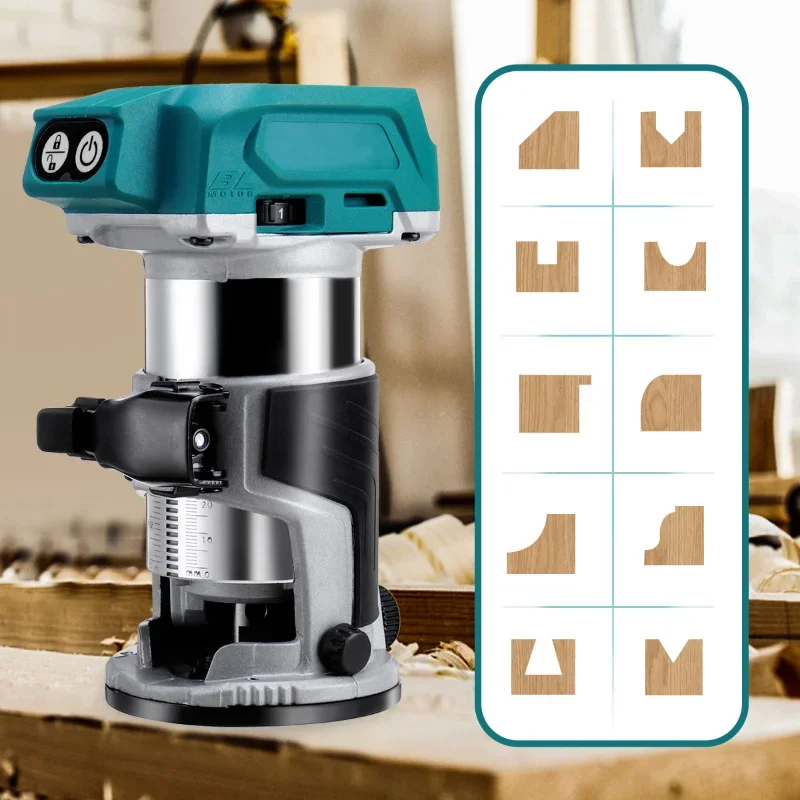 Wood Router 30000 RPM 5 Speeds Brushless Cordless Electric Hand Trimmer Inclined Socket Wood Router for 18V Lithium Battery
