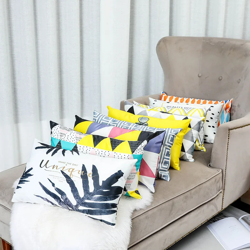 Double-sided length 30*50 cm square geometric cushion living room sofa headboard waist pillowcase Modern simple pillowcase 3