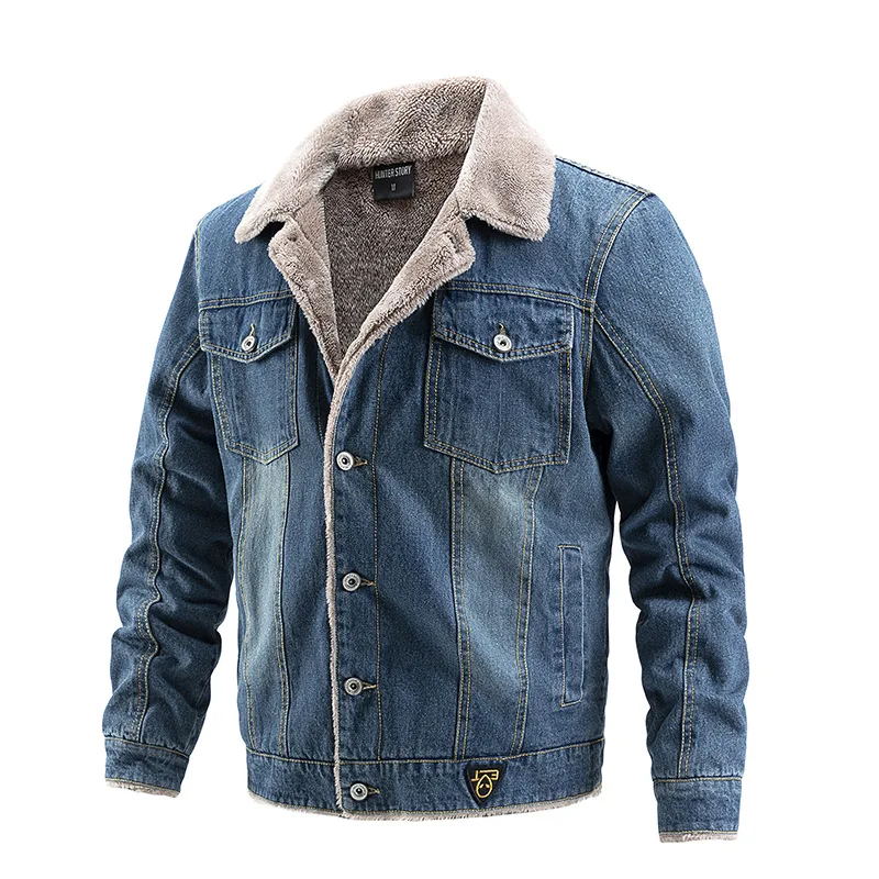 

Autumn Winter Men's Denim Jacket Casual Streetwear Velvet Male Jackets Coats Men Outerwear Jacket Coats Oversized Jeans Jackets