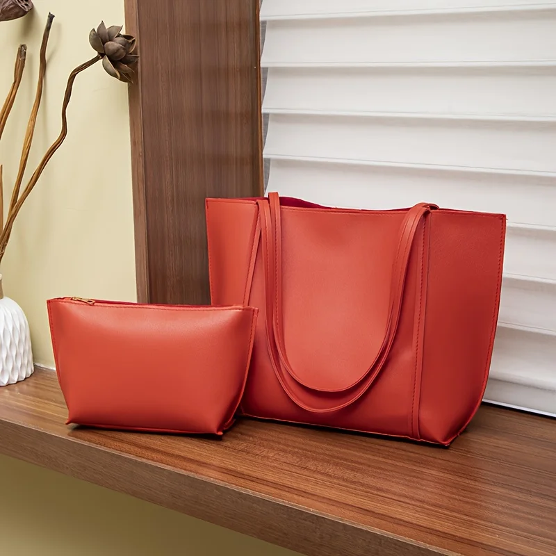 Set di borse nere da donna da 2 pezzi, borsa di grande capacità, chiusura magnetica, borsa tote retrò versatile, borse a tracolla casual quotidiane - immagine 2