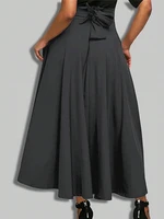 Nouvelles robes couleur unie jupes trapèze pour femme vêtements taille haute élastique jupe longue femmes avec nœud jupes élégantes pour femmes 6