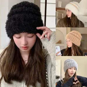 Solid Color Winter Warm Hats New Ear Protection Unisex Plush Knitted Hats Knitted Bonnet Caps Women Warm Hats