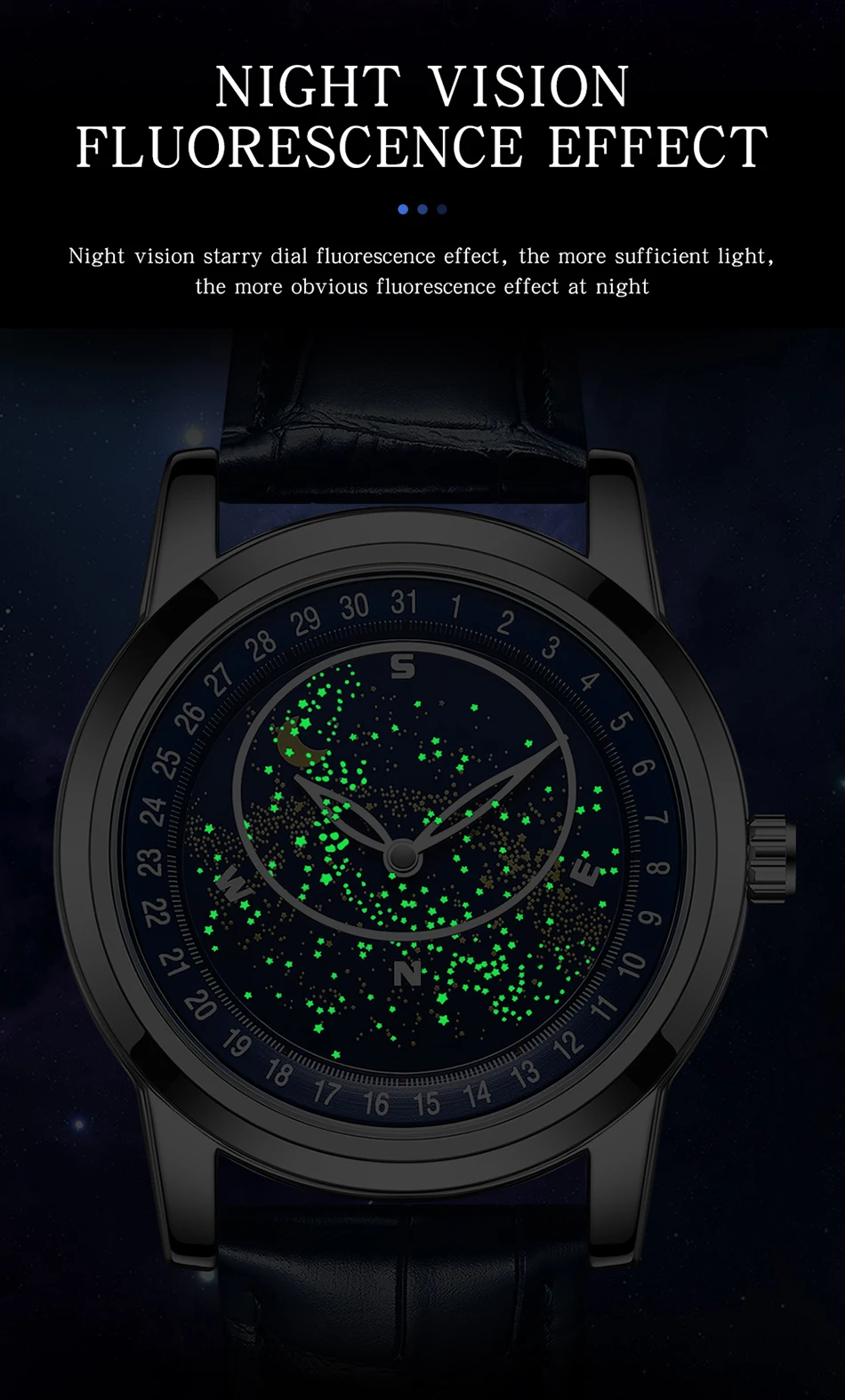 Sanda Men's Watches Quartz Men Watch Luxury Starry Sky Dial