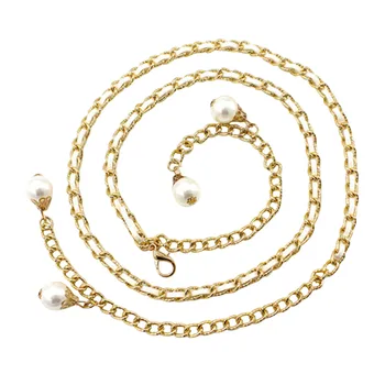 Elegant Pearl Thin Belts For Women Long Pearls Chain Metal Hook Dress Belts Summer Waistband Adjustable Elastic Belts 120*0.8cm 3