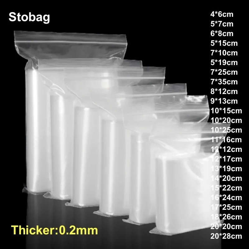 StoBag 100pcs Thick Transparent Zip Lock Plastic Bags Jewelry Food Gift  Packaging Storage Bag Reclosable Poly Custom Print Logo