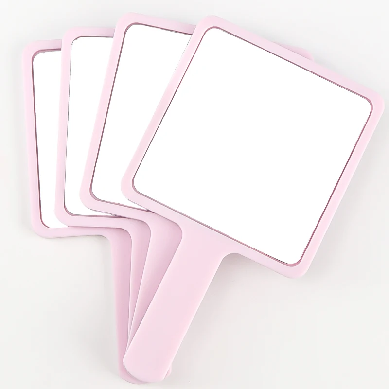 핑크 속눈썹 연장용 휴대용 메이크업 거울 사각형 화장 거울 플라스틱 손잡이 고화질 거울 뷰티 도구