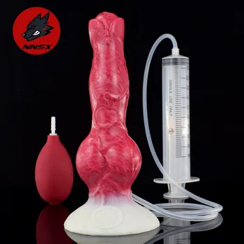 FAAK Realistic Dog Dildo Squirting Function Stimulation Penis Animal Anal Toys For Female Masturbator Silicone Intimate Toys 1