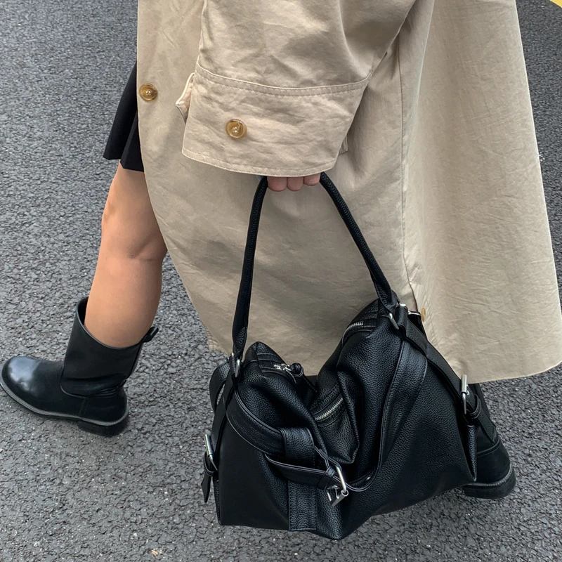 PU Leather Vintage Shoulder Bag Large Capacity Retro Tote Handbag Versatile Crossbody Bag Travel Shopping Work Handbag