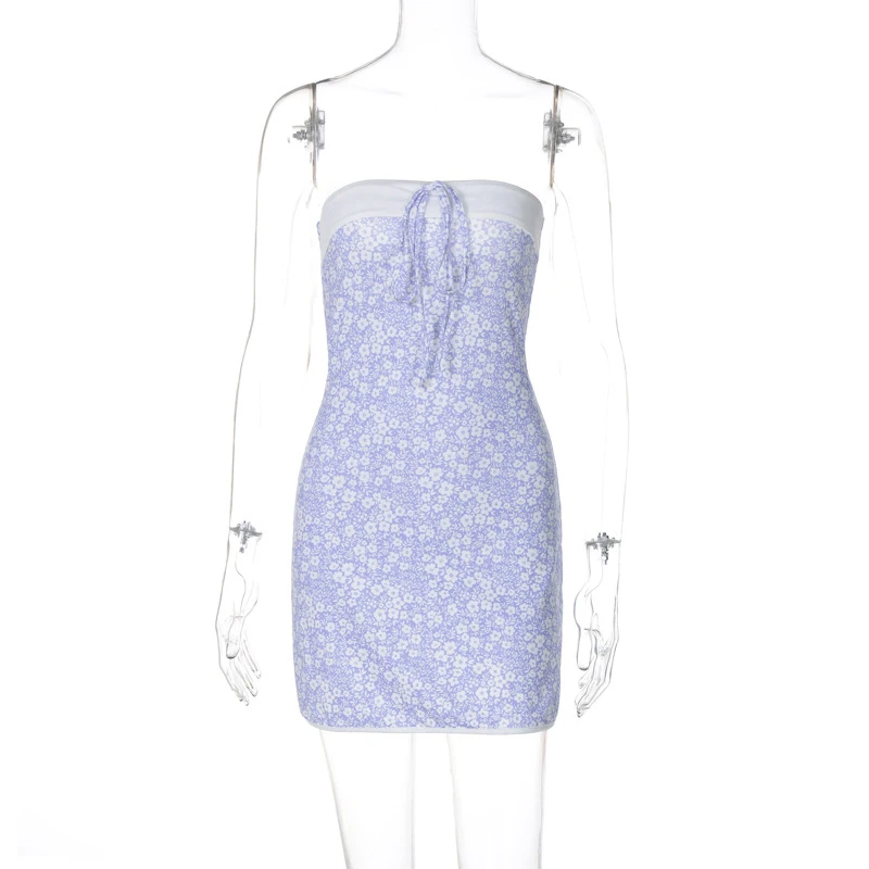 Vestido tubo floral para mujer, ropa Fairycore, sin tirantes, hombros descubiertos, sin mangas, ajustado, para salir y fiestas.