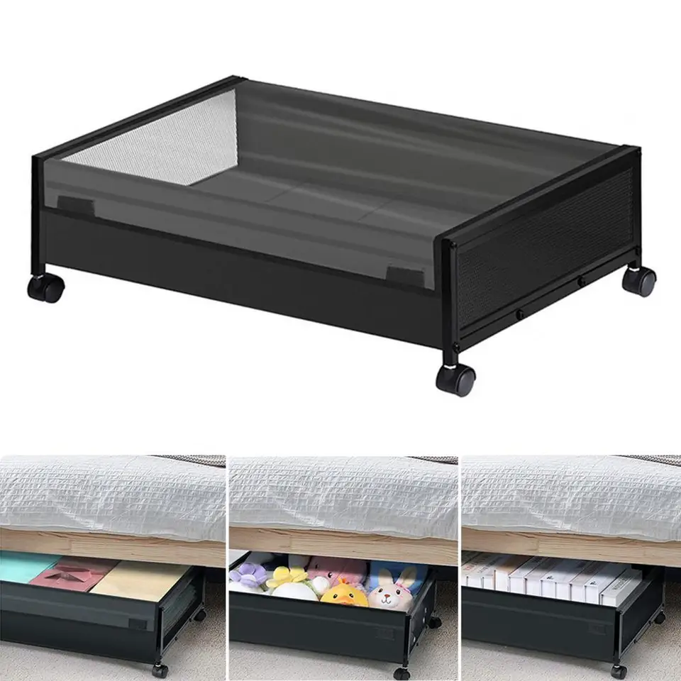 Contenitore Sotto Il Letto Con Ruote Pieghevole - Cassetto Portaoggetti In Metallo Con Ruote 360° - 60x40x15,8 Cm - 2