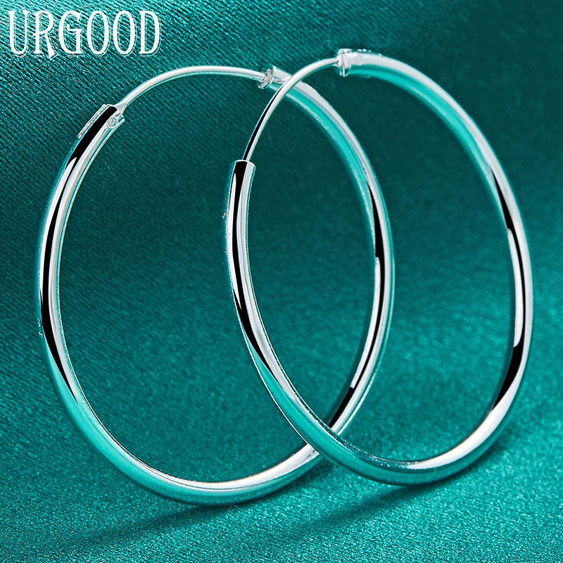 Серьги-кольца женские гладкие из серебра 925 пробы, 35 мм