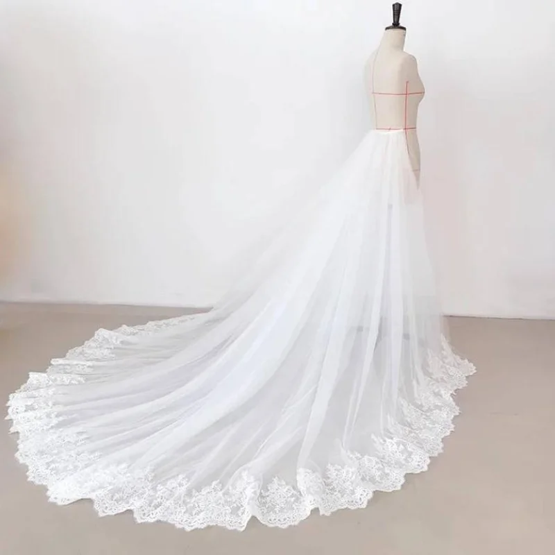 Bridal Dress Tulle Lace Decal Detachable Skirt Length Trailing Women's Wedding Dress