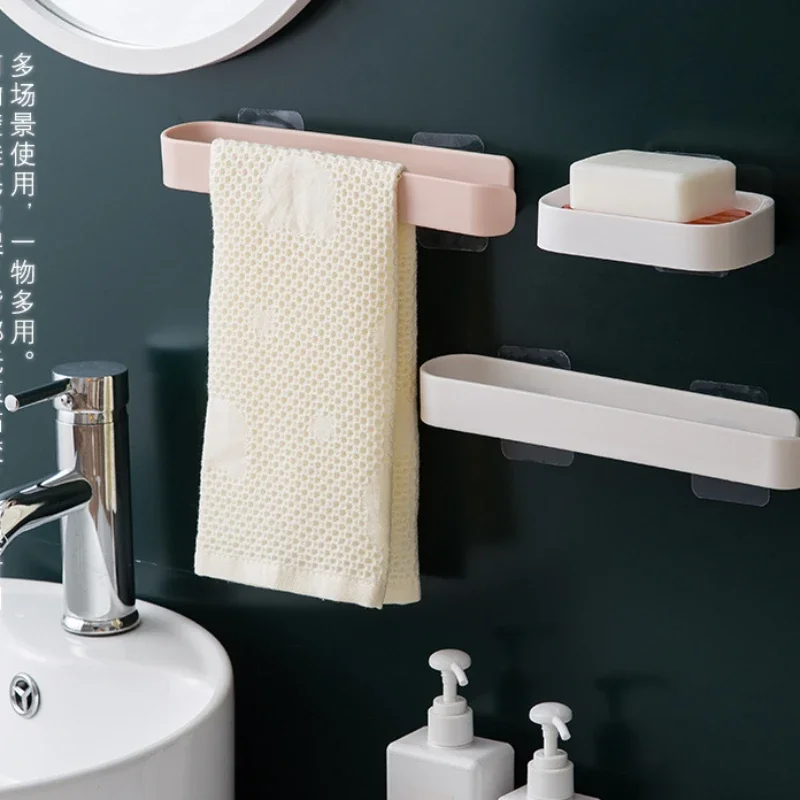 

Perforation-free Towel Bar Multifunctional Rag Cling Film Storage Rack Pot Cover Rack Use Bathroom Kitchen Organization