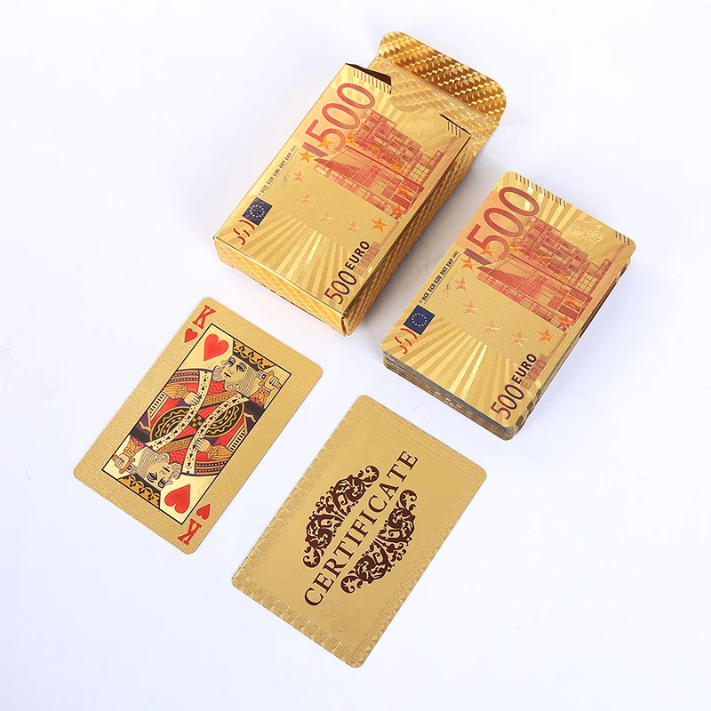 Description Picture 2 of itemGold Black Foil Poker Euros Dollar Style Plastic Poker Playing Cards Waterproof Cards Good Price For Gambling Board Game GYH