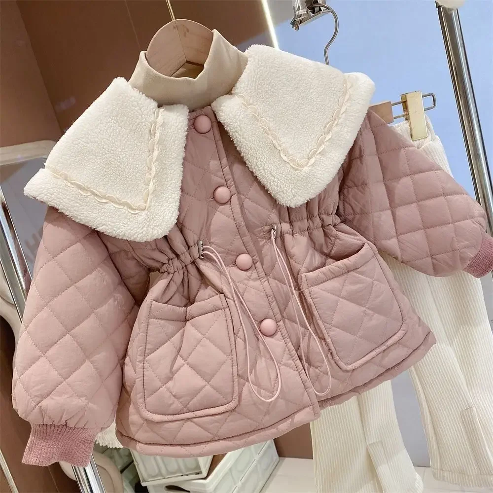 New Girls Winter Long Coats Big Fur Collar Cotton Padded Velvet Thick Warm Overcoats Kids Children Princess Coat Clothes
