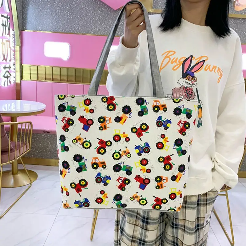

Paint Tote Shoulder Bag Women Cartoon Literary Retro Canvas Shopper Handbag Casual Large Capacity Travel Folding Book Bags